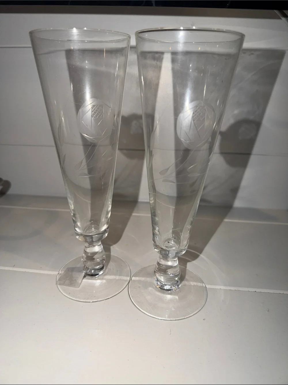 Clear Etched Champagne Flutes - Pair